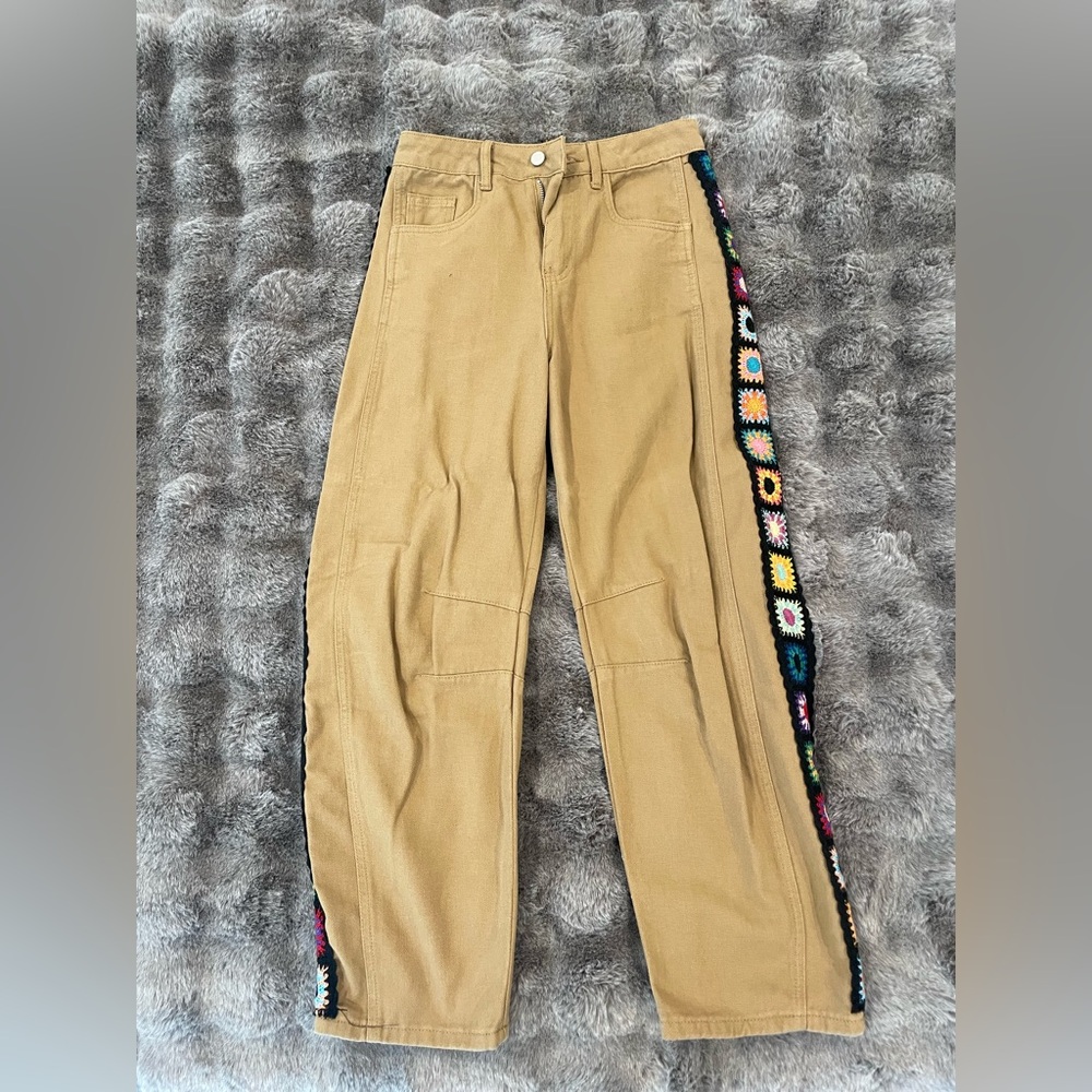 Custom crochet panel jeans size XS